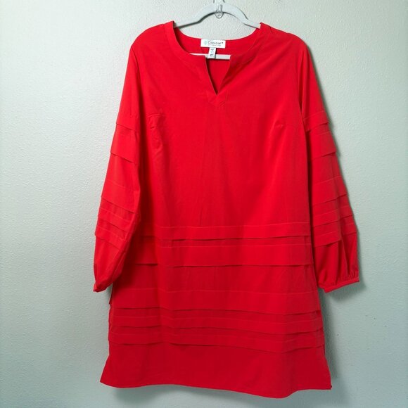Coolibar Long Sleeve Tiered Dress Size L Red Pink Pullover UPF 50+ Split Neck - Picture 1 of 12